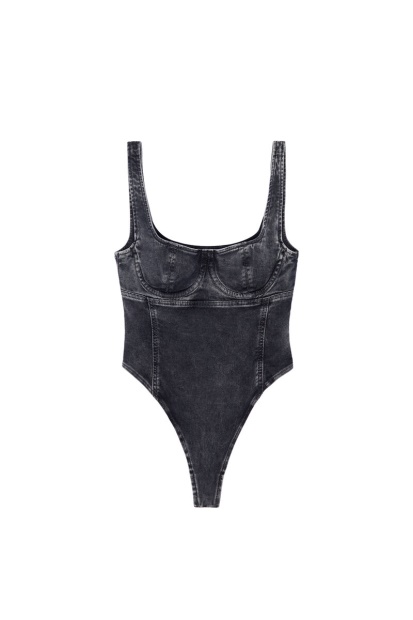 Black/Dark Grey Diesel UK D-Gellert Track Denim Bodysuit