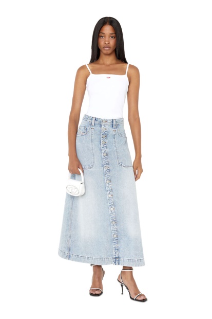 Diesel UK De-Albus-L A-Line Long Skirt Light Blue