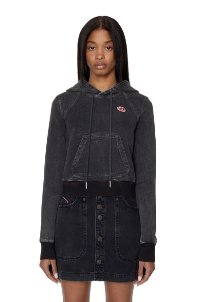 Diesel UK D-Angy Track Denim Hoodie In Black/Dark Grey