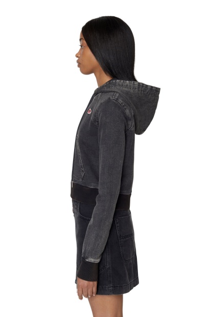 Diesel UK D-Angy Track Denim Hoodie In Black/Dark Grey