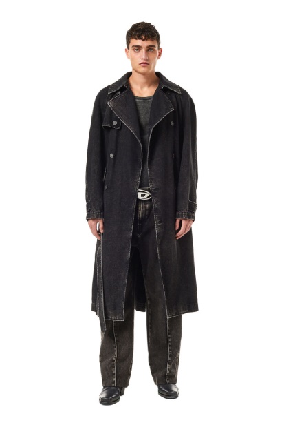 D-Delirious Double Breasted Trench Coat Diesel UK Black/Dark Grey