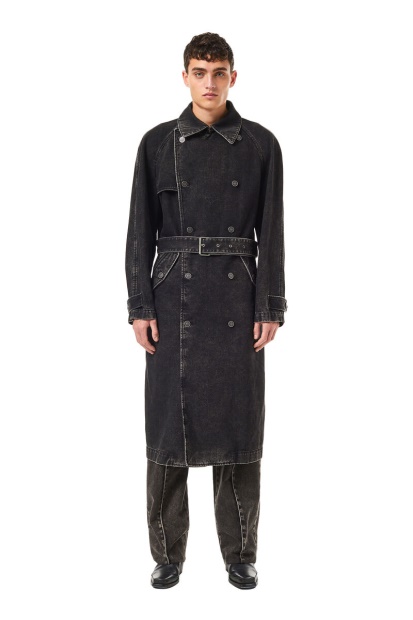 D-Delirious Double Breasted Trench Coat Diesel UK Black/Dark Grey