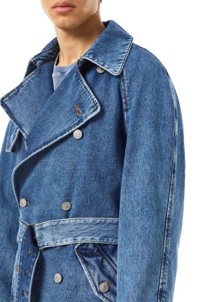 D-Delirious Double Breasted Trench Coat Diesel UK Medium Blue