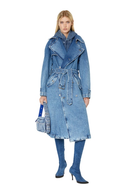 D-Delirious Double Breasted Trench Coat Diesel UK Medium Blue