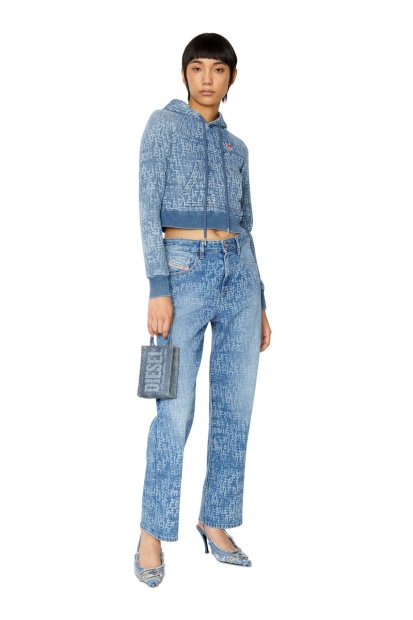 Diesel UK D-Angy Track Denim Hoodie Light Blue