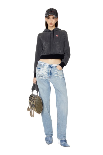 Black D-Angy Track Denim Hoodie Diesel UK