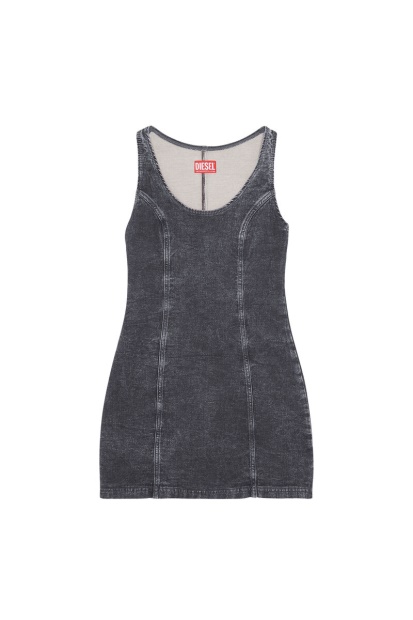 Black/Dark Grey Diesel UK D-Venus Track Denim Tank Dress