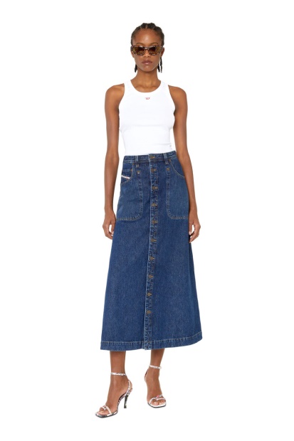 Dark Blue Diesel UK De-Albus-L A-Line Long Skirt