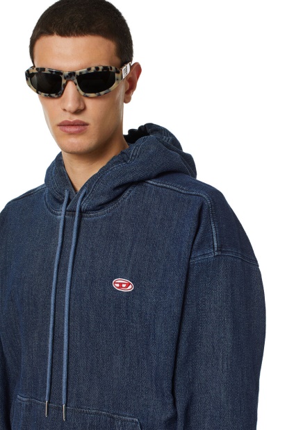 Diesel UK D-Um-Rib Track Denim Hoodie In Dark Blue