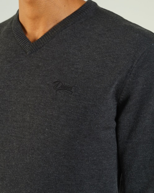 Tony V Neck Charcoal Marl Diesel UK Dark Grey