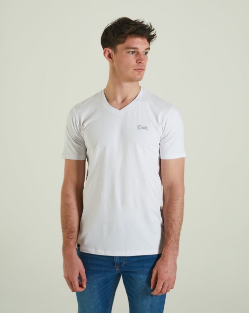 White Basic Scott V Neck Tee Optic Diesel UK