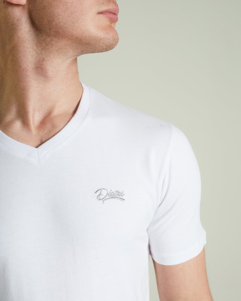 White Basic Scott V Neck Tee Optic Diesel UK