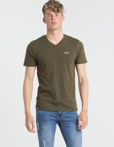 Khaki Diesel UK Basic Scott V Neck Tee Olive Night