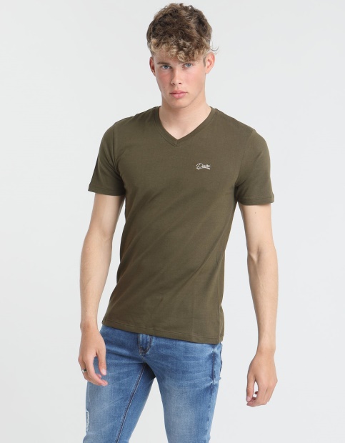Khaki Diesel UK Basic Scott V Neck Tee Olive Night