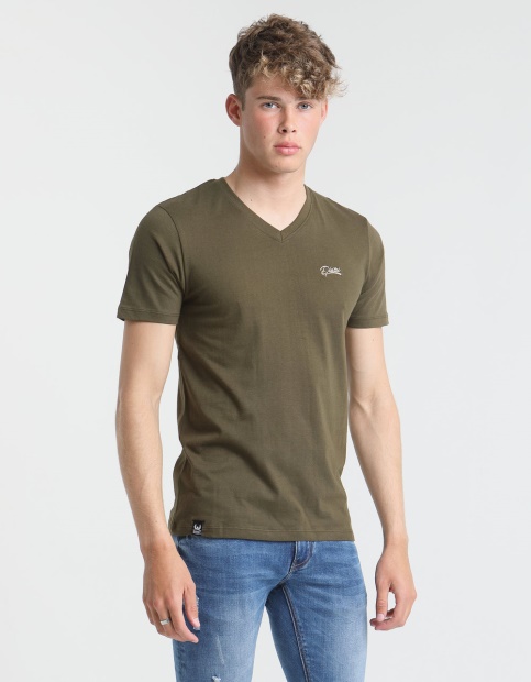 Khaki Diesel UK Basic Scott V Neck Tee Olive Night