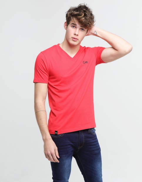 Red Basic Scott V Neck Tee Poinsettia Red Diesel UK