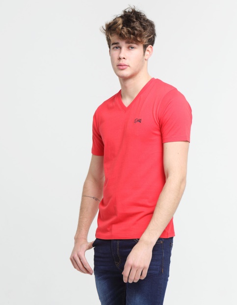 Red Basic Scott V Neck Tee Poinsettia Red Diesel UK