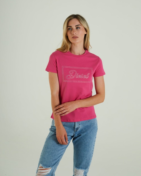 Pink/Light Grey Diesel UK Hattie T-Shirt Flirty Fuchsia