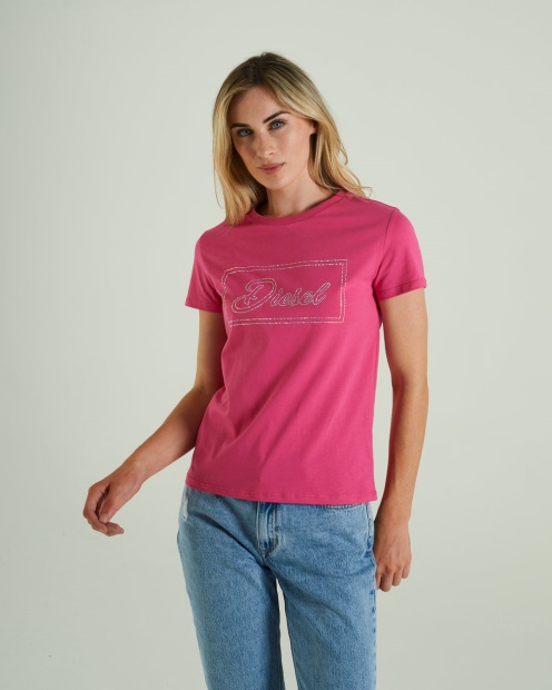 Pink/Light Grey Diesel UK Hattie T-Shirt Flirty Fuchsia