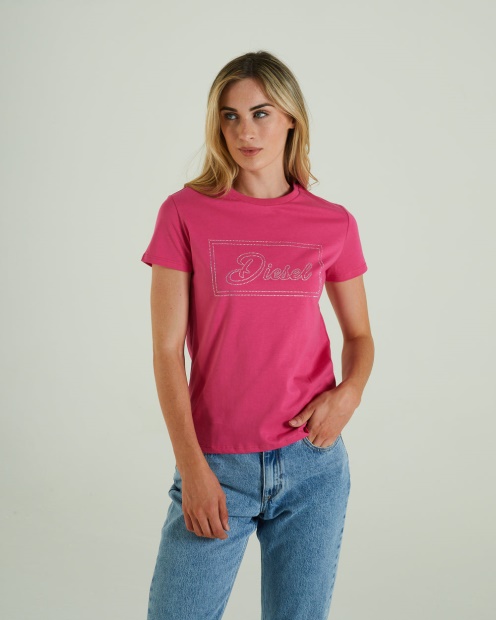 Pink/Light Grey Diesel UK Hattie T-Shirt Flirty Fuchsia