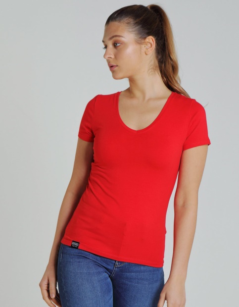 Clara V Neck Basic Vermillion Red Diesel UK