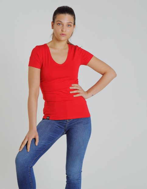 Clara V Neck Basic Vermillion Red Diesel UK