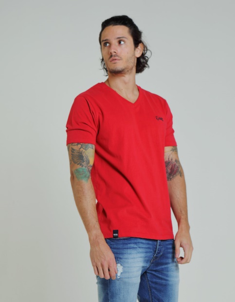 Basic Scott V Neck Barbados Cherry Diesel UK Blue