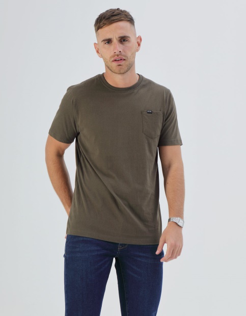 Basic Brett Pocket Tee Olive Night Diesel UK Pink