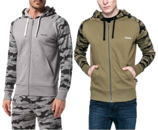 Diesel UK Brianz Men's Zipped Hoodie Camoufludge Hooded Casual Sweatshirts Tops Grey/Khaki