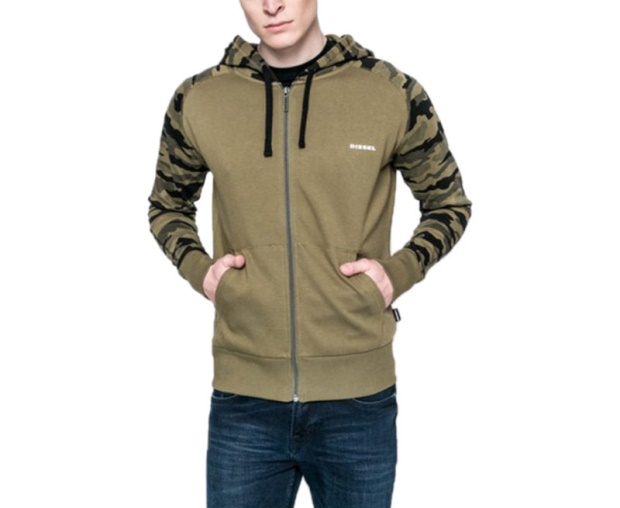 Diesel UK Brianz Men's Zipped Hoodie Camoufludge Hooded Casual Sweatshirts Tops Grey/Khaki