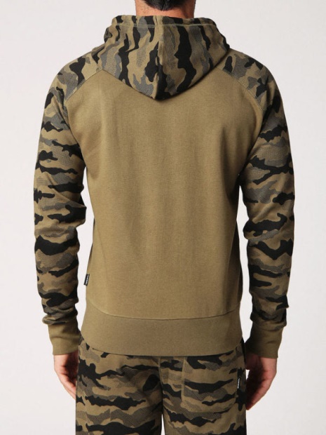 Diesel UK Brianz Men's Zipped Hoodie Camoufludge Hooded Casual Sweatshirts Tops Grey/Khaki