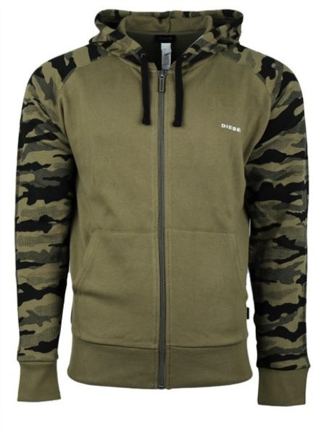 Diesel UK Brianz Men's Zipped Hoodie Camoufludge Hooded Casual Sweatshirts Tops Grey/Khaki