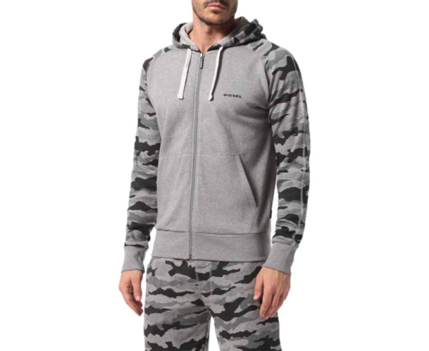 Diesel UK Brianz Men's Zipped Hoodie Camoufludge Hooded Casual Sweatshirts Tops Grey/Khaki
