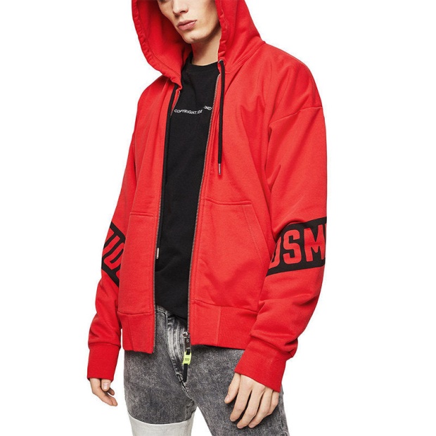 S Alby Zip Felpa Men Hoodies Full Zip Red Top Casual Hooded Sweatshirt Xs Diesel UK
