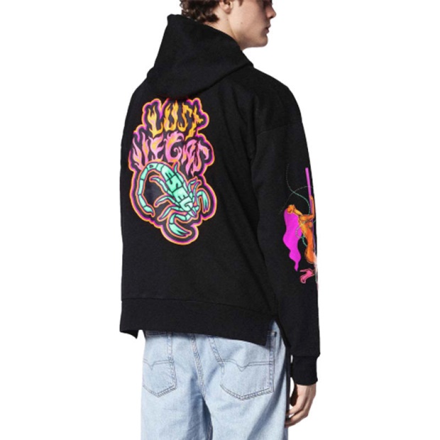 Diesel UK S Alby Sc 900 Men's Sweatshirt Pullover Hoodie Fluo Printed Lounge Wear