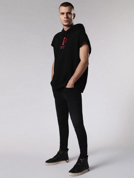 S Drive Gr-Qa Men's Sweatshirt Pullover Sleeveless Hoodie Sport Gym Wear Diesel UK Black/Red