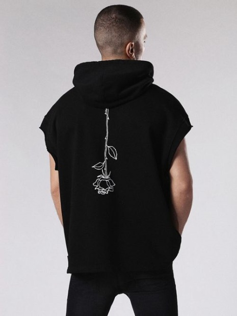 S Drive Gr-Qa Men's Sweatshirt Pullover Sleeveless Hoodie Sport Gym Wear Diesel UK Black/Red