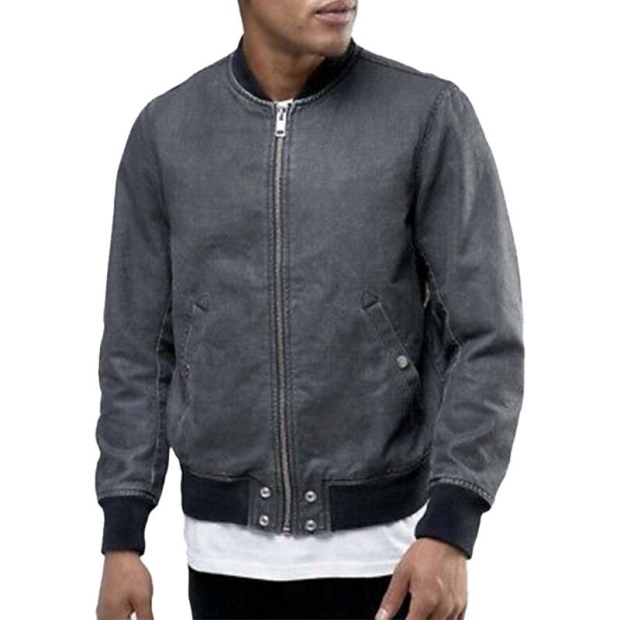 J Holz 0Caok Men's Denim Bomber Jacket Casual Vintage Slim Fit Coat Diesel UK