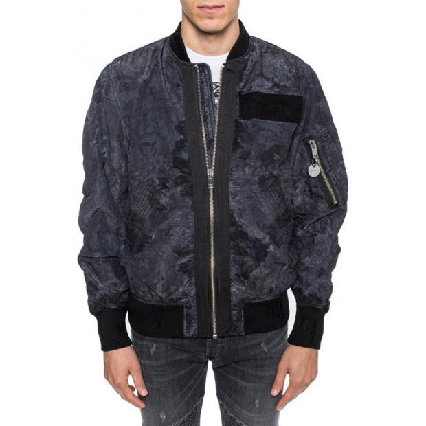 J Souly Tye Men's Bomber Jacket Ribbed Cuffs Casual Varsity Jackets Black Diesel UK