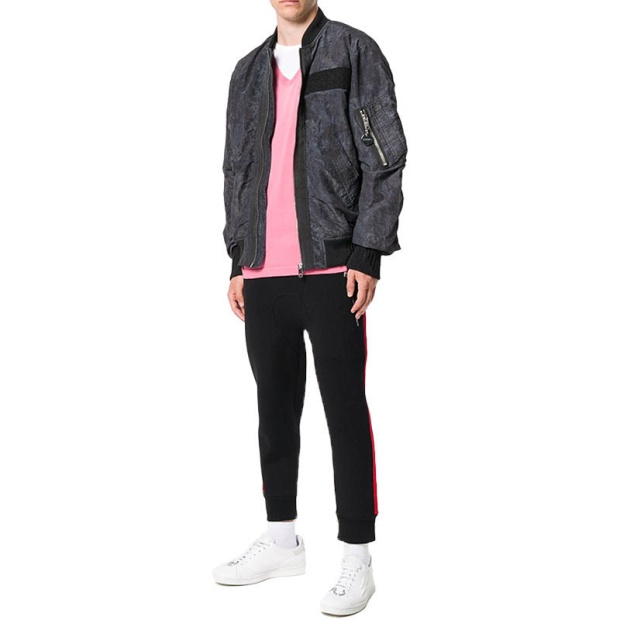 J Souly Tye Men's Bomber Jacket Ribbed Cuffs Casual Varsity Jackets Black Diesel UK