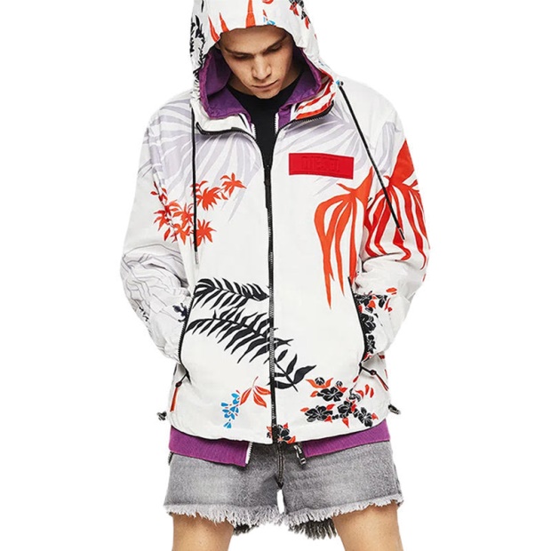 J Saboru Palm Men's Hoodie Jacket Palm Leaf Print Casual Hooded Coat Diesel UK
