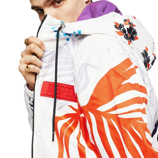 J Saboru Palm Men's Hoodie Jacket Palm Leaf Print Casual Hooded Coat Diesel UK