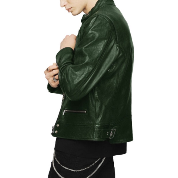 Diesel UK L Koji Men's Bomber Jacket Genuine Leather Cafe Racer Winter Green Coat