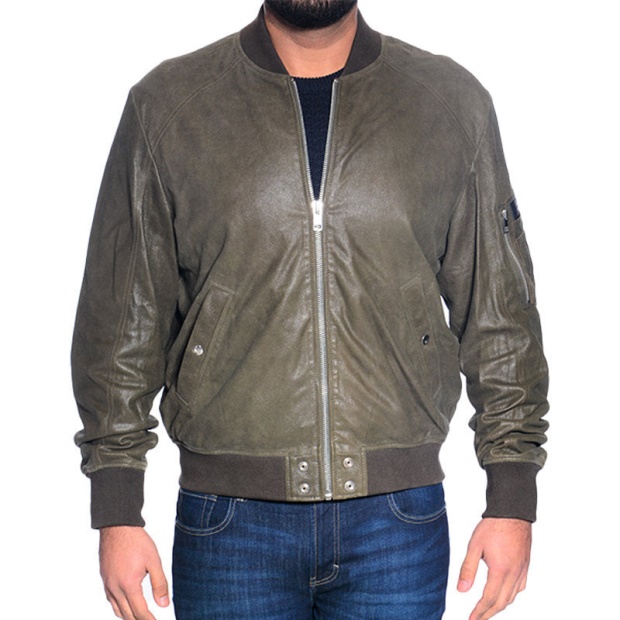 Leather Jacket L Nikolai Men's Bomber Jacket Cafe Racer Olive Winter Coat Diesel UK