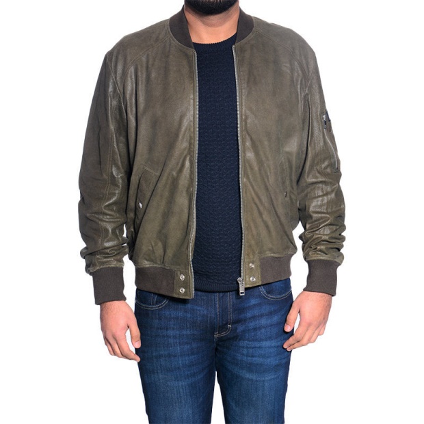 Leather Jacket L Nikolai Men's Bomber Jacket Cafe Racer Olive Winter Coat Diesel UK