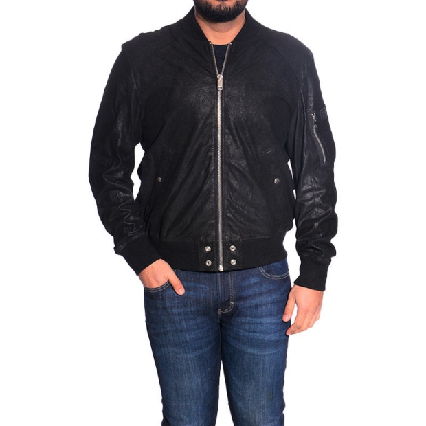 Diesel UK L Nikolai Men's Bomber Jacket Leather Cafe Racer Winter Outwear Black Coat