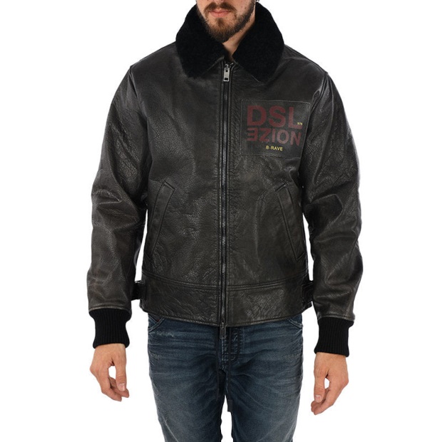 L Bowdre Men's Bomber Jacket Leather Padded Quilted Winter Regular Coat Diesel UK