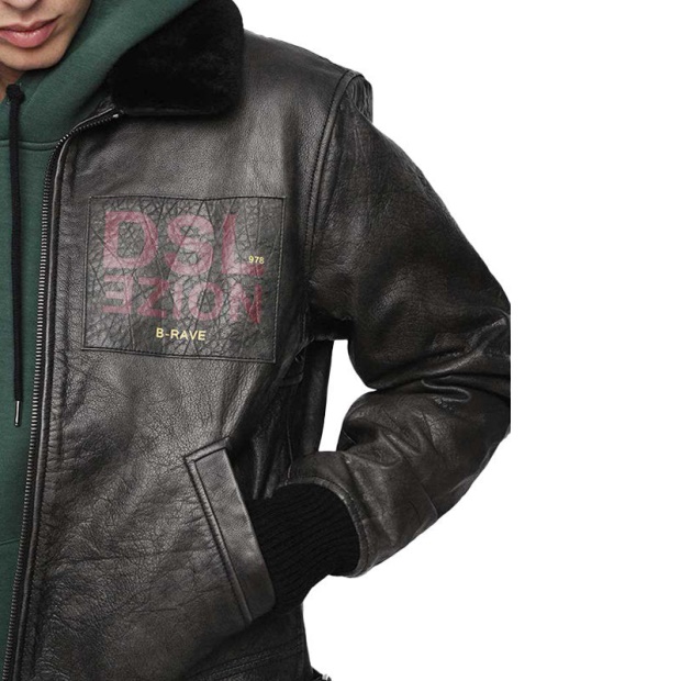 L Bowdre Men's Bomber Jacket Leather Padded Quilted Winter Regular Coat Diesel UK