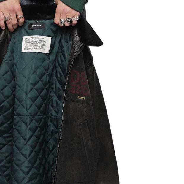 L Bowdre Men's Bomber Jacket Leather Padded Quilted Winter Regular Coat Diesel UK