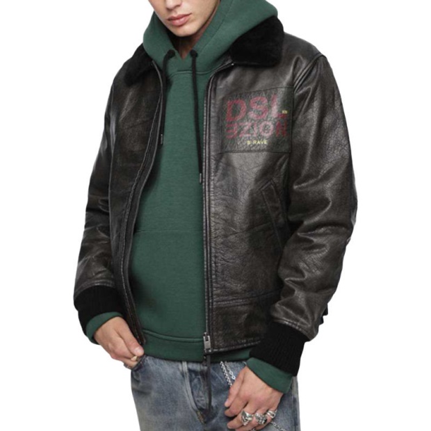 L Bowdre Men's Bomber Jacket Leather Padded Quilted Winter Regular Coat Diesel UK